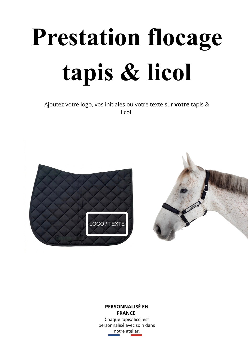 Prestation – Flocage sur ton tapis & ton licol